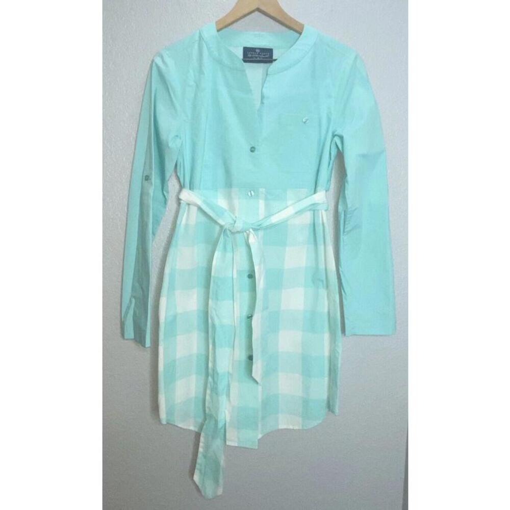 Lauren James Shirt Dress Gingham Belted Roll Tab Sleeves Size Medium